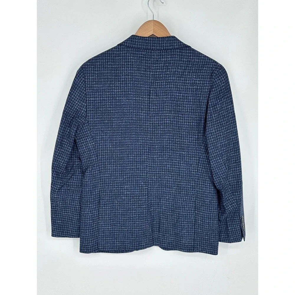 Jos A Bank Linen Blend Sport Coat Blazer Mens Sz 40S Blue Slim Fit Plaid Y7